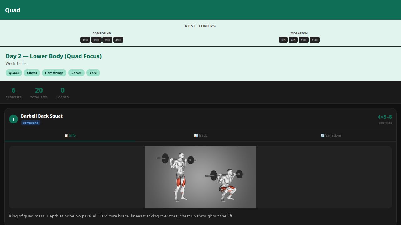 Day 2 — Quad workout